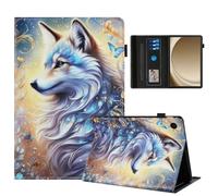 Rostsant Funda para Samsung Galaxy Tab A11+ 11 Pulgadas 2025 SM-X230/SM-X235/SM-X236B PU Caso de Cuero Funda Tipo Cartera Carcasa para Galaxy Tab A11 Plus Lobo Blanco
