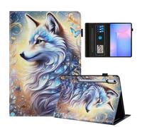 Rostsant Funda para Samsung Galaxy Tab S10 FE+ 13.1 Pulgadas 2025 (SM-X620/X626B) PU Caso de Cuero Funda Tipo Cartera Carcasa para Samsung Galaxy Tab S10 FE Plus Lobo Blanco