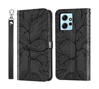 Rostsant Funda para Xiaomi Redmi Note 12 4G Árbol en Relieve Carcasa Xiaomi Redmi Note 12 4G de Cuero PU Funda Teléfono Billetera para Xiaomi Redmi Note 12 4G - Negro