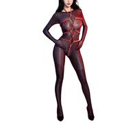 ROSVAJFY Arnés para Mujer Conjunto de Lencería Arnés de Cuerpo Completo con Diseño de Jaula Lencería de Bondage Cuerdas Rojas de Bondage + Bodystocking Nylon Juego de Ataduras para Parejas
