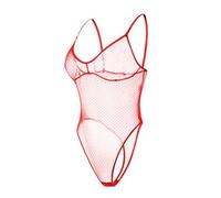 ROSVAJFY Body de Mujer Transparente de Tul con Lunares con Tirantes Delgados para Mujer, Mono Una Pieza Ropa Interior Sexy Monokini de Corte Alto Bodies Lencería Cuello en V (Rojo)