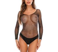 ROSVAJFY Body transparente de tul para mujer, diseño de lunares, con tirantes delgados, para mujer, de una pieza, sexy, ropa interior monokini de corte alto, color negro, Alarma larga, Talla única