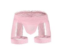 ROSVAJFY Bragas de encaje para hombre con ligas Tanga Sissy Ropa interior Gay Elástico Bragas Tanga String Thong Pouch Transparente Calzoncillos Boxer de cintura baja, Rosa, Talla única