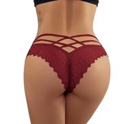 ROSVAJFY Bragas de Encaje Sexy para Mujer, Tangas Semi-Transparente Braguitas Elástica Lencería Braguitas Brasileños Transpirables Ropa Interior Cintura Media (M, Burdeos)