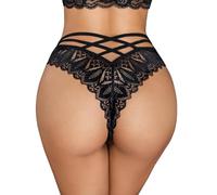 ROSVAJFY Bragas de Encaje Sexy para Mujer, Tangas Semi-Transparente Braguitas Elástica Lencería Braguitas Brasileños Transpirables Ropa Interior Cintura Media (S, Negro)
