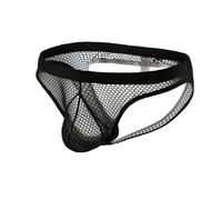 ROSVAJFY Bragas de malla para hombre Sexy Pouch Ropa interior de cintura baja transpirable Bragas Jockstrap Hombre Tanga Transparente Calzoncillos huecos M-XXL, Negro , M