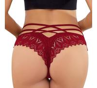 ROSVAJFY Bragas Tanga Encaje Floral Sexy Mujer Tanga Cruzada Cintura Baja,Ropa Interior Elástico Transparente,Braguitas Culotte Suaves Lencería,Tanga Transpirable (borgoña, S)