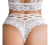 ROSVAJFY Bragas Tanga Encaje Floral Sexy Mujer Tanga Cruzada Cintura Baja,Ropa Interior Elástico Transparente,Braguitas Culotte Suaves Lencería,Tanga Transpirable (Blanco, S)