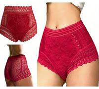 ROSVAJFY Calzoncillos de mujer con encaje ropa interior para mujer, buena elasticidad, cintura alta, calzoncillos cómodos y respetuosos con la piel, diferentes tamaños disponibles, rojo, S