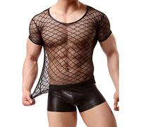 ROSVAJFY Camiseta de Malla Transparente para Hombre, Camiseta Manga Corta Rejilla Hombres Muscle T-Shirts Camiseta Interior Verano Top Deportivo Sexy Clubwear Negro M-XL (M)