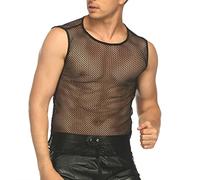 ROSVAJFY Camiseta muscular para hombre, sin mangas, de malla, transparente, para hombre, de malla, transpirable, de malla para hombre, camiseta deportiva, camiseta de gimnasio, club, red de pescado,