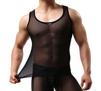 ROSVAJFY Camiseta sin Mangas de Malla Transparente para Hombre, Camiseta sin Mangas de Red, Camiseta de Cuerpo Muscular, Ligera, Ropa Interior Sexy de Malla para Hombres, Negro M-XL (L)