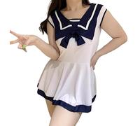 ROSVAJFY Cosplay Mujeres Estudiante Sexy Disfraz Mujeres Anime Vestido Lencería Mujeres Sexy Lencería Colegiala No Transparente Marinero Cosplay Bodysuit Con Elástico Sin Mangas