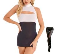 ROSVAJFY Costume de Secretaria Cosplay para Mujer con Medias, Disfraz Sexy de Maestra Oficina Juego de rol Lencería, Halloween Picardias Vestido Hueco Ropa Dormir Atractiva (Bianco+Nero)