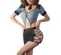 ROSVAJFY Disfraz de policía sexy para mujer, disfraz de policía, cosplay, babydoll lencería, vestido con medias, uniforme de juego de rol, anime, ropa interior traviesa de malla transparente, disfraz