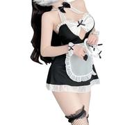ROSVAJFY Disfraz de Sirvienta Sexy Lolita Cosplay Lencería Mujer Kawaii Maid Delantal Mini Vestido Cuello Halter Traje de Sirvienta Francesa Atractiva Anime Picardias Lingerie Halloween (Negro)