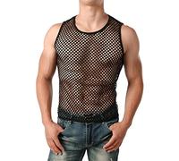 ROSVAJFY Hombres Camiseta sin Mangas de Rejilla Camiseta de Tirantes Malla Transpirable Tank Top Transparente Camiseta Interior Negro (M)