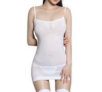 ROSVAJFY Lencería de malla para mujer, ropa de noche, sexy, de encaje, transparente, ajustado, mini vestido sin mangas, ultra delgado, correa de tanga, conjunto de pijama elástico, blanco, talla única