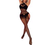 ROSVAJFY Lencería Mujer Sexy Bodystocking Catsuit Transparente Babydoll Mono de Una Pieza con Medias Body Halter Cruzado Rejilla Malla Elástica Tipo Teddy Ropa Interior Negro/Blanco/Rojo (Negro)