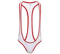 ROSVAJFY Leotardo de una sola pieza para hombre, con tirantes, ropa interior elástica, ropa interior sexy, leotardo para hombre, blanco, Taille unique