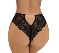 ROSVAJFY Mujer Bragas de Encaje Sexy Braguitas Brasileñas Recortadas Ropa Interior Corazón Aros Tangas Suave Slip Hipster Elástico Cintura Baja (FR/ES, Letras, S, Regular, Regular, Negro)