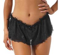 ROSVAJFY Mujer Tanga Sexy Minifalda Encaje de Doble Capa, Transparente Lenceria Bragas Volante Mini Falda Encaje Floral de Cintura Baja con G-String Braguitas Linda Ropa Interior(Negro)