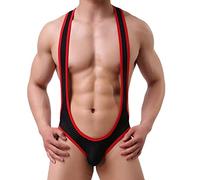 ROSVAJFY Ropa Interior para Hombre Jockstrap Sexy Mankini Monos de Lucha Libre Body Tanga Calzoncillos Elásticos Una Sola Pieza Traje de Baño Hombre String Suspensorio (Negro)