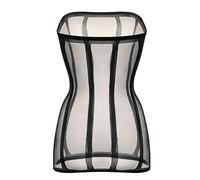 ROSVAJFY Vestido de lencería transparente para mujer, sexy, alta elasticidad, se adapta a todas las formas de cuerpo, minivestido sexy para mujer con rayas longitudinales negras, talla única