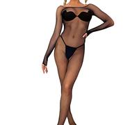 ROSVAY Lencería Sexy de Red Manga Larga Mujer Bodystocking Fishnet, Catsuit Bodysuit Tedyy Medias Elástica 1 Pieza Negro S M L XL, Style Petite Résille, Talla Única