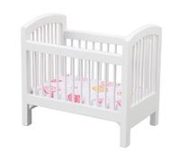 Rosvola Cama de bebé de Casa de Muñecas de Madera, Cuna en Miniatura Exquisita Segura para Casa de Muñecas 1:12, Cuna de Dormitorio Blanca para Amantes Hechos a Mano DIY