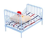 Rosvola Cama en Miniatura 1:12, Bonito Patrón, Estructura Metálica, Accesorios para Casa de Muñecas para Decorar Casas de Muñecas, 4,5 X 2,8 Pulgadas (Patrón de Rayas)