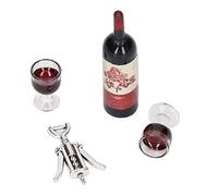 Rosvola Juego de Botellas y Copas de Vino Tinto para Casa de Muñecas, Minidecoración Ecológica para Casa de Muñecas, Adecuada para Escaparate Material: Resina, Metal