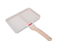 Rosvola Sartén para Tortilla Japonesa, Sartén Tamagoyaki Rectangular Antiadherente de Aleación de Aluminio, para Desayuno de 2 Secciones, Plancha para Freír con de Madera para Tortillas, Filetes y