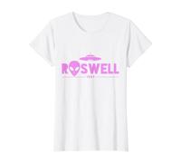 Roswell New Mexico NM 47 UFO Crash Alien 1947 Rosa Camiseta gráfica económica, Mujer, Blanco, M