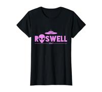 Roswell New Mexico NM 47 UFO Crash Alien 1947 Rosa Camiseta gráfica económica, Mujer, Negro, M