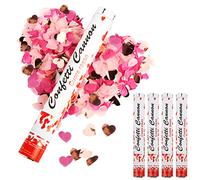 RosyFate Cañón de Confeti Rosa Corazón, 4 x Tubos de 40cm para Bodas, Cumpleaños, Baby Showers, Navidad, Fiestas, Carnavales