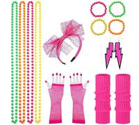 RosyFate Disfraz Años 80 Mujer, Ropa Años 80 Disfraz, Fishnet Guantes, Calentadores Piernas Mujer, Collar, Pulsera, Diadema, para Fiesta Temática de 80 Juego de Fiesta de Cosplay Retro