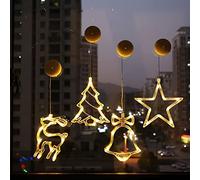 RosyFate Luce Ventana Navidad, 4 x Luces LED de Navidad con Ventosa, Cortina de Luz LED, Decoración Ventana Navidad, para Fiesta de Navidad, Interior, Exterior (Reindeer)