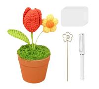 ROSYLEVE Flores de ganchillo, pequeña maceta de tulipanes, regalos motivacionales, regalos para colegas, regalo de despedida colegas, regalo de mejor amiga, buen humor para decoración de mesa en casa