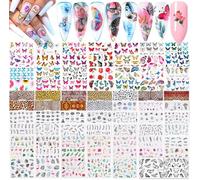 Rosymormor 78 Hojas 3D Pegatinas para Uñas, Calcomanías Uñas Transferencia de Agua Autoadherentes Bricolaje, Mariposas Flores Coloridas Decoración Uñas Festival Maquillajes Halloween Navidad Carnaval
