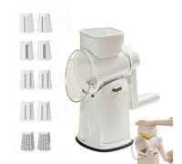 Rotary Cheese Grater, 5 in 1 with Handle Vegetable Shredder, Suitable for kitchen(with Blade Storage Box) (White)