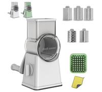 Rotary Cheese Grater with Handle, 6 in 1 Gourmet Cheese Grater, 2025 Upgrade 6-in-1 Vegetable Shredder and Mandoline Food Chopper with 6 Stainless Steel Blades, Easy to Clean (1Pcs*White)