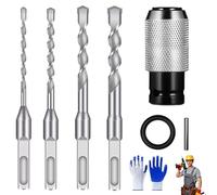 Rotary Hammer Adapter with Impact Drill Bits Set, 4 Sizes Rotary Hammer Adapter, for Concrete, Brick, Stone, and Wood (1 set)