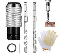 Rotary Hammer Adapter with Impact Drill Bits Set, Electric Drill Wrench to Electric Hammer Conversion Convert Adapter, Easily Drills Through Concrete, Brick, Stone and Wood (1Set+2Drills)