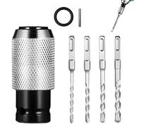 Rotary Hammer Adapter with Impact Drill Bits Set - Electric Hammer to Drill Converter, Impact Tool Adapter with 4 Sizes of Bits, Boost Your Drilling, Ready for Tough Materials (1Set)