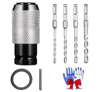 Rotary Hammer Adapter with Impact Drill Bits Set, with Electric Hammer to drill Converter and 4 Impact Drill Bits in Varying Sizes (Converter+Drill Bits)