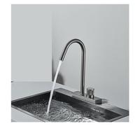 Rotary Switch Kitchen Faucet - Dual Control Waterfall Flow, Rotatable Deck Mount Hot & Cold Mixer, Stylish Gray Finish for Modern Sink Upgrade