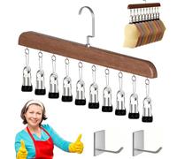 Rotating Closet Organizer Hanger, Pure Wood Rotating Closet Organizer with 10 Clips, Multi-Purpose Legging Hangers for Closets Organizers, Scarf Organizers and Jean Organizer for Closet (B*1)