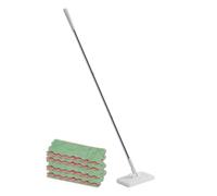 Rotating Flat Mop - Clip On Cloth Cleaning Tool, Hands Free Detachable Long Handle | Reusable Microfiber Pads Floor Washing for Home Bathroom Office Hardwood Tile Use