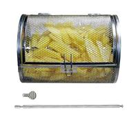 Rotating Grill Basket, Stainless Steel Air Fryer, 5.51x7.09in Round Coffee Roaster, Rotisserie Grills, Portable Cage for Nuts, French Fries, Beans, BBQ, Camping, Baking